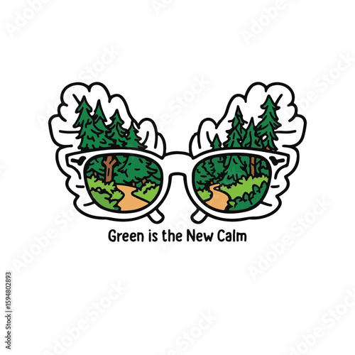 Green is the New Calm: Nature-inspired artwork that offers a perspective of a calm world in the forest within the glasses. Embodying serenity, eco-consciousness, and the beauty of the outdoors.Earth d