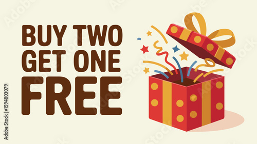 Promotional Offer Buy Two Get One Free with Festive Gift Box and Confetti