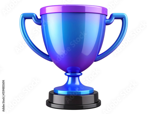  3D glossy trophy icon with vibrant blue-to-purple gradient and reflective finish, isolated on transparent background PNG