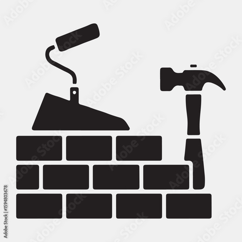 Construction Tools and Bricklaying Icon
