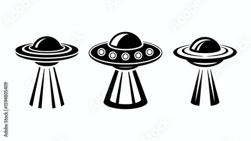 Monochrome UFO Designs Artistic Flying Saucers Graphic Icons for Sci-Fi Projects