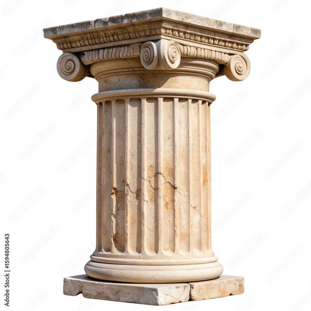 Fototapeta premium Vintage Doric Pillar with Capital, Side View Isolated on Transparent Background