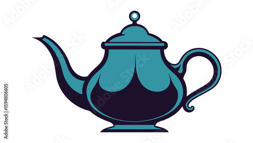Blue ceramic teapot isolated on white background