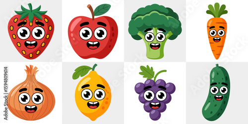 Smiling Fruits and Vegetables: A vibrant array of smiling fruits and vegetables, each with a unique personality. Celebrate fresh food