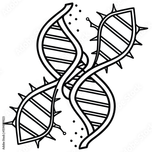 Vector art of a damaged dna helix molecule showing genetic mutation and disruption