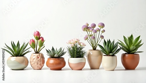 Wallpaper Mural Assortment of potted plants with green leaves and pink flowers against white Torontodigital.ca