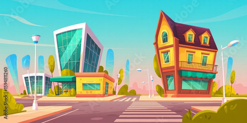 Vibrant Vibes: Stylized City Street Under a Gradient Sky