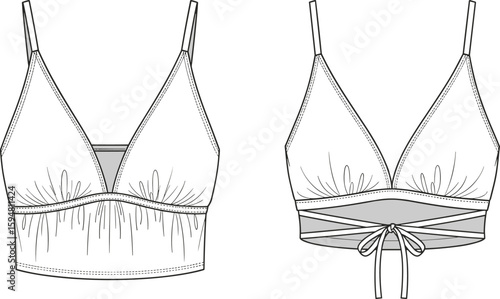 Stylish bralette design, elegant lingerie, fashion sketch, trendy women's wear, comfortable apparel illustration, modern clothing art, feminine undergarment concept