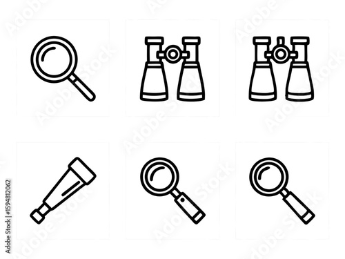 Collection of optical instruments icons for observation and discovery
