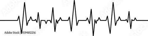 Heartbeat line vector, black ECG trace, pulse rhythm design, medical heartbeat monitor, flat line art, health concept background