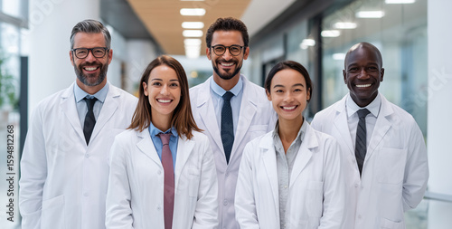 Portrait of smiling medical team in hospital.