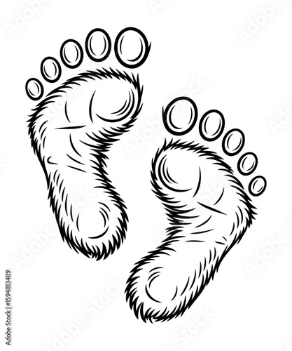 Whimsical Bigfoot Footprints A Playful Depiction of Mythical Creature Tracks in Black and White Artistic Illustration