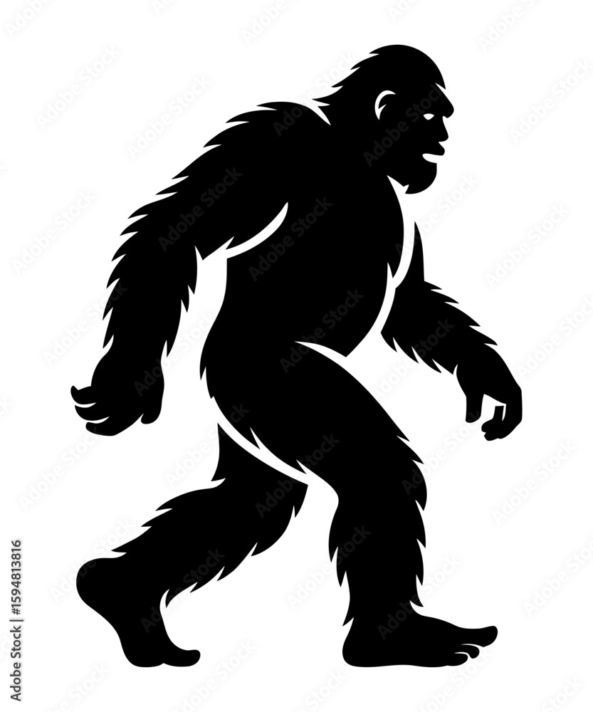 Obraz premium The Elusive Bigfoot Silhouette A Cryptid Creature Walking Through the Forest in American Folklore Depicted as an Icon