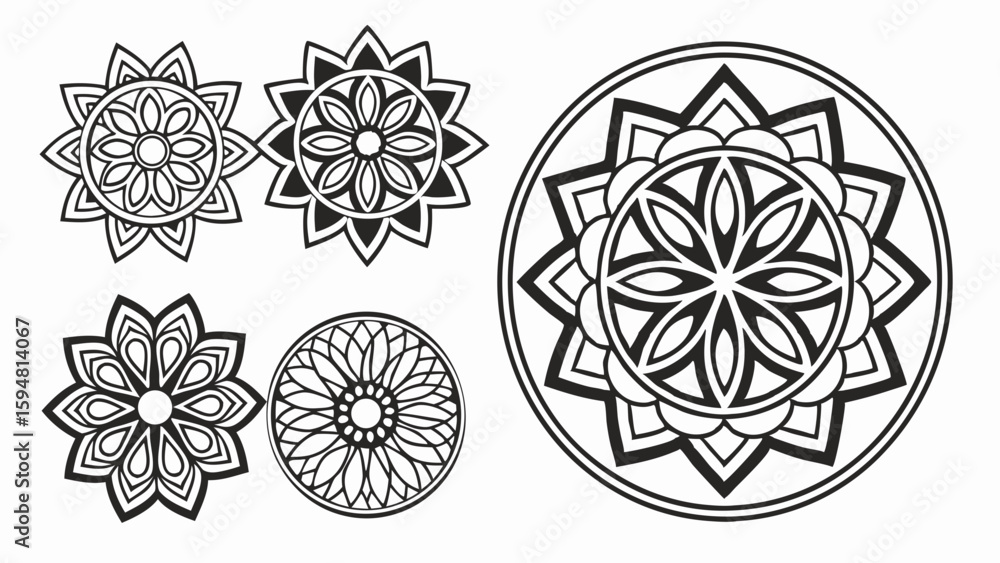 Black and White Intricate Mandala Designs Set Floral Geometric Patterns Collection Circular Decorative Ornaments Spiritual Ethnic Bohemian Abstract Vector Art Illustrations Black and White Intricate Mandala Designs Set Floral Geometric Patterns Collection Circular Decorative Ornaments Spiritual Ethnic Bohemian Abstract Vector Art Illustrations