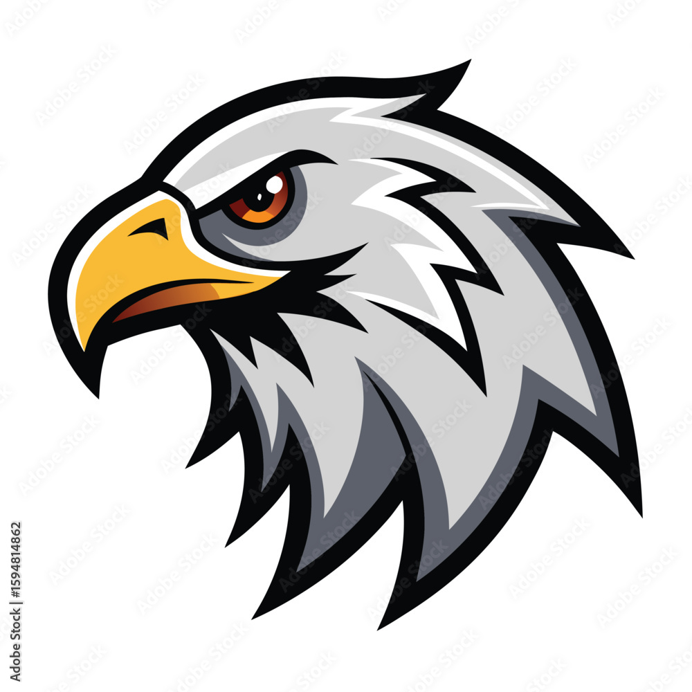 Fototapeta premium Striking Eagle Head Illustration Gray Feathers, Intense Gaze, Sharp Features