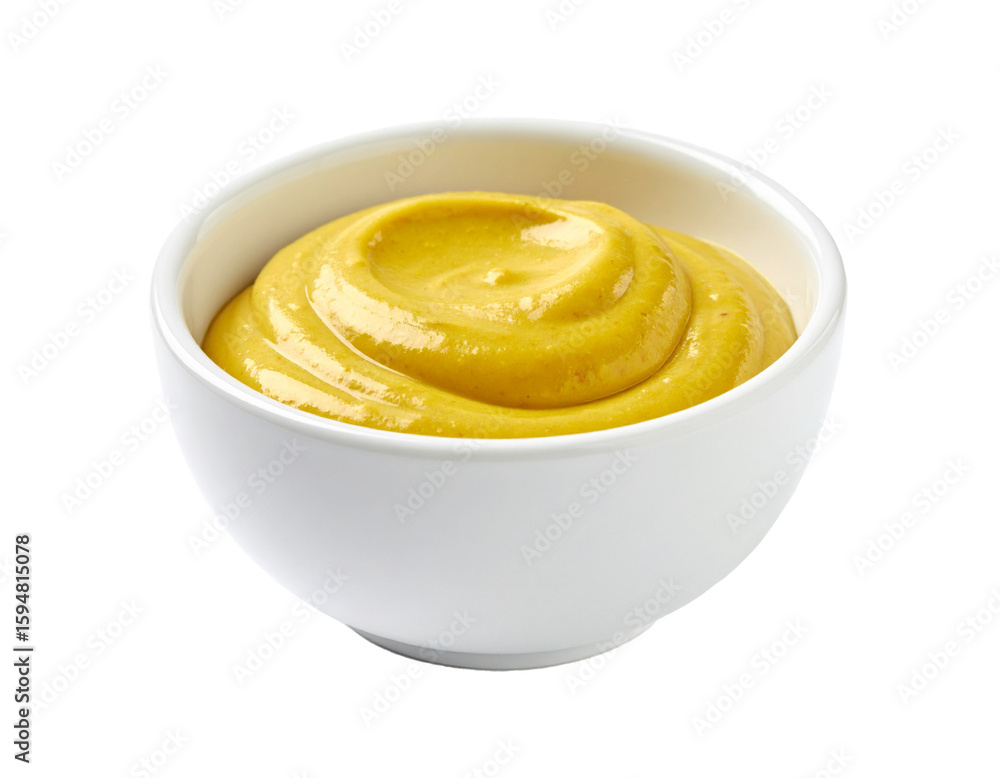 Yellow mustard dip in bowl on transparent background Yellow mustard dip in bowl on transparent background
