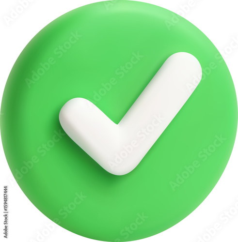 3D Vector Green Check Mark Button Icon