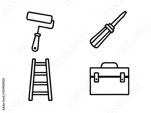 Collection of hand drawn icons representing tools and construction