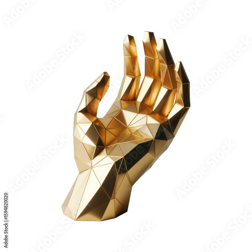 Golden sculpture of human hand , modern art, and creativity.