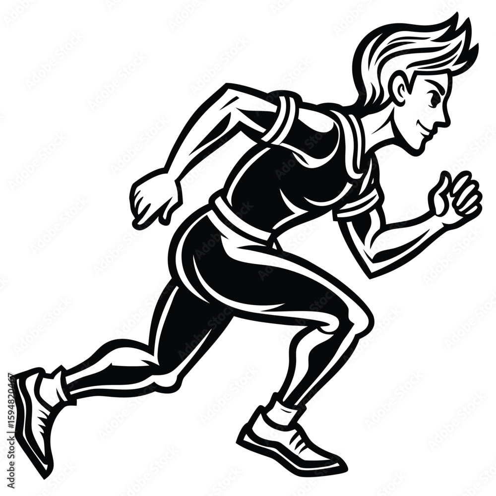 Naklejka premium Vector art of a stylized illustration of a male runner in midstride, isolated on white