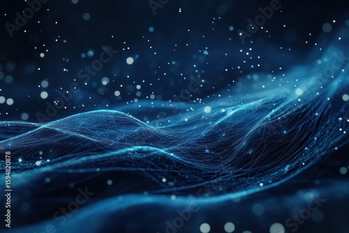 smooth technology wires flowing through digital space, dark blue background