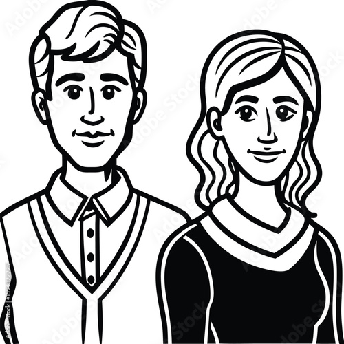 Vector art of a man and woman stand side by side, smiling warmly