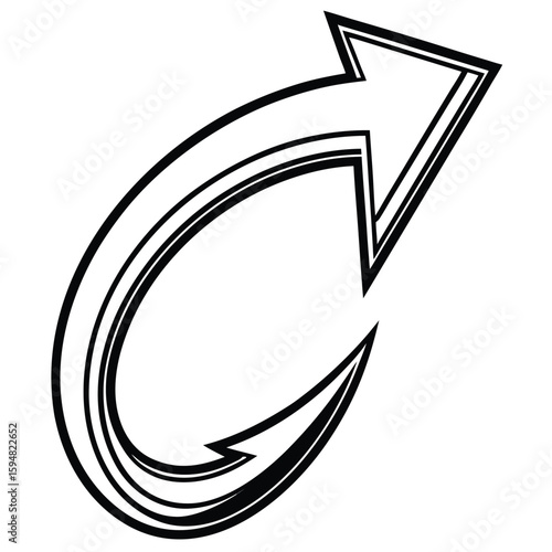 Vector art of a curved arrow indicating a circular direction isolated on white background