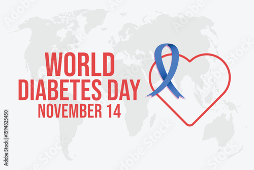 World diabetes day with heart shaped ribbon. Vector illustration