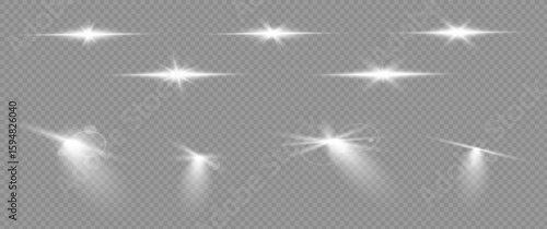 The spotlight shines on the stage. Spotlight set. Vector spotlight with bright white light. Podium under the spotlight.