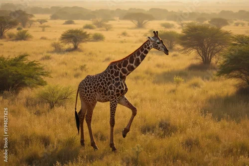 Obraz Aerial view of a giraffe giraffa camelopardalis walking, botswana.