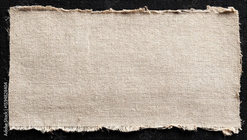 Beige fabric piece with frayed edges on black