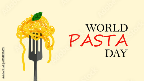 Banner of World Pasta Day. Horizontal poster for social media, web or print, etc. 