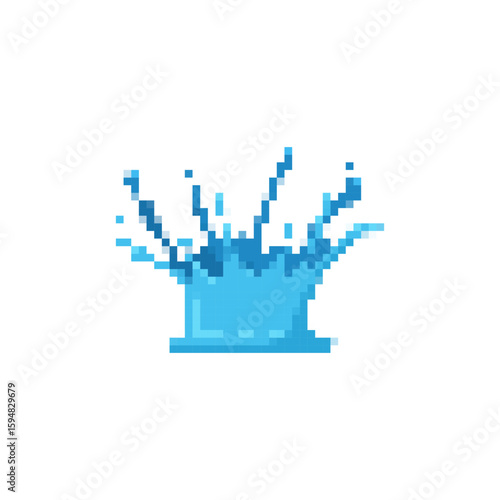 Mosaic pixel water splash icon in vibrant blue, resembling an abstract shape with dynamic style.