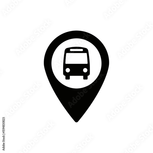 A black bus stop location pin isolated on white background