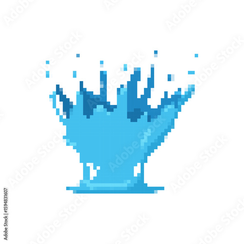 Blue water splash icon in pixel art style, resembling a retro game visual with vivid colors.