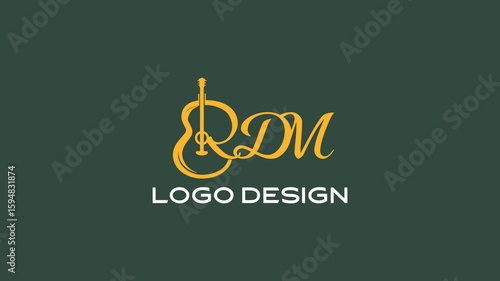 Elegant RDM logo with guitar illustration, perfect for musicians, music schools, or record labels


