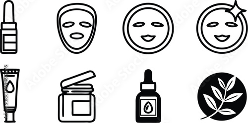 Skincare and Beauty Icons Set – Minimalist Cosmetic Symbols in Black and White
