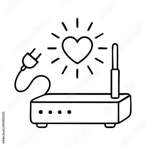 Wi-Fi router unplugged with glowing heart symbol for healthy tech disconnection