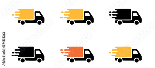 "Free Shipping Bus Icons Set – Delivery Truck & Logistics Vector Symbols for E-Commerce
