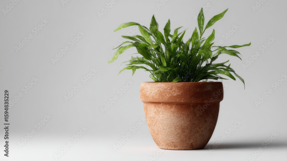 Obraz premium Lush green plant in simple terracotta pot brings natural calm and freshness indoors