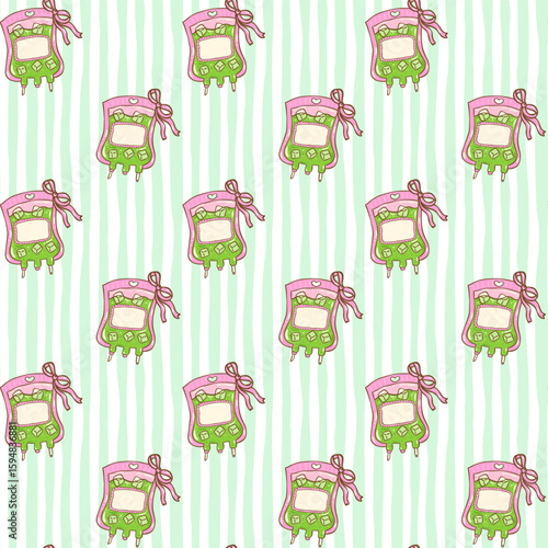 Cute seamless pattern Coquette girly matcha drinks in IV bag illustration, cute trendy summer aesthetic lovers background