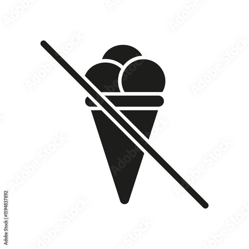 No Ice Cream Allowed Solid Icon. Dietary Restriction, Allergy Awareness, And Health Caution Silhouette Symbol. Nutritional Control. Isolated Vector Illustration