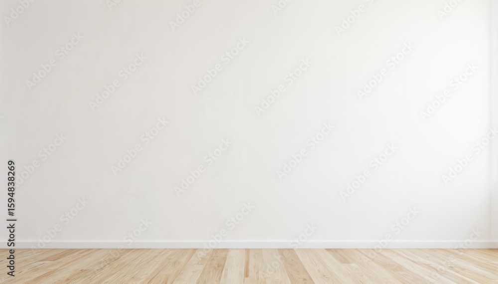Clean interior featuring a white wall and light hardwood floor. Minimalist room design with elegant molding. Modern, bright, empty space suitable for mockups, office, or living area decor. Clean interior featuring a white wall and light hardwood floor. Minimalist room design with elegant molding. Modern, bright, empty space suitable for mockups, office, or living area decor.