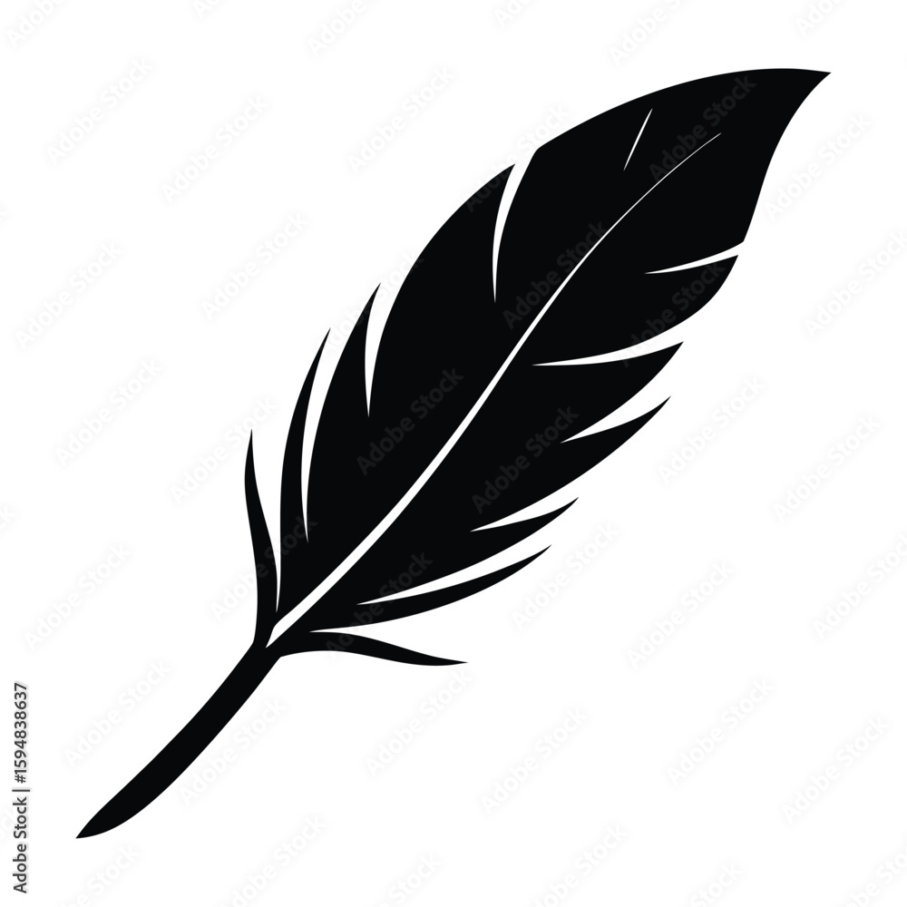 Fototapeta premium Simple black silhouette of a quill pen on a white background