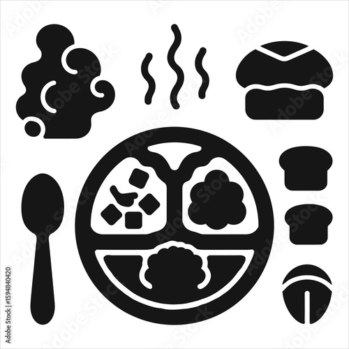 Meal tray with food and cutlery spoon bread