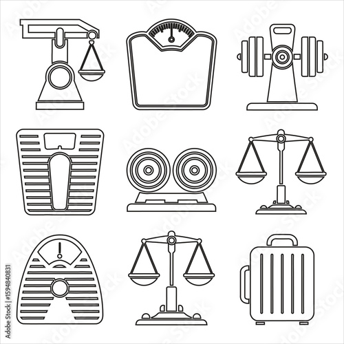 Various weighing scales and a suitcase balance measurement