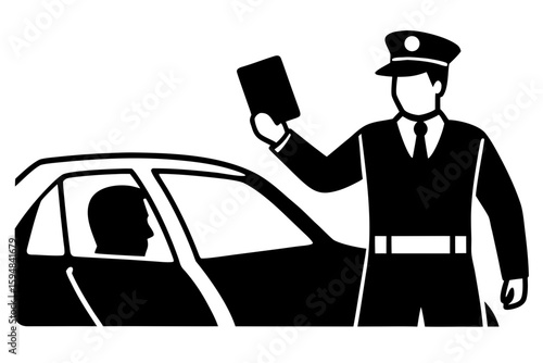 Traffic officer checking driver document silhouette vector illustration