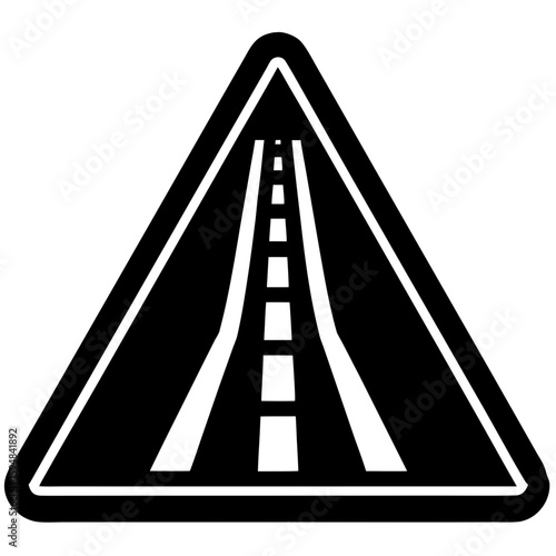 Road ahead warning sign triangle black and white silhouette vector illustration