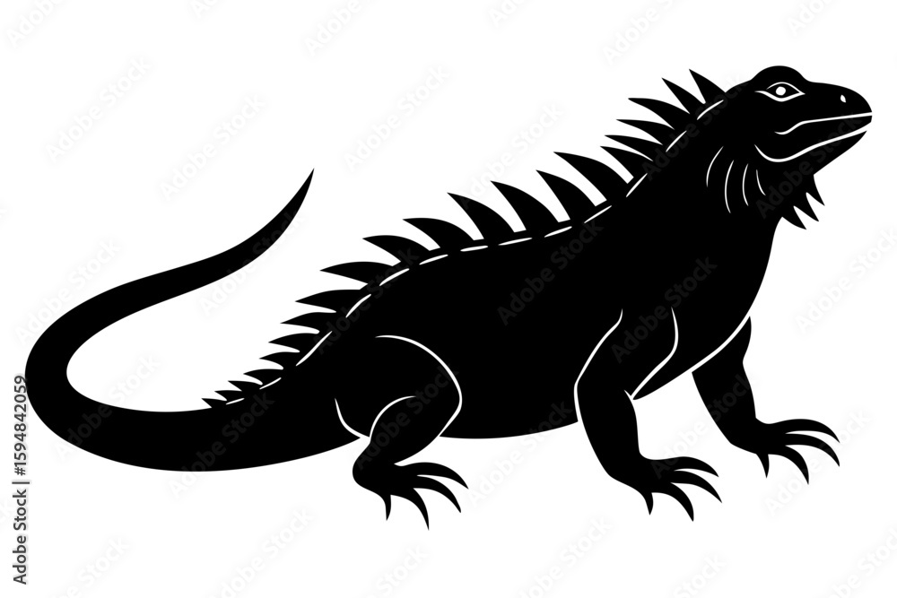 Obraz premium Detailed iguana reptile animal black silhouette vector illustration