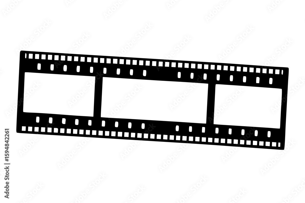 Fototapeta premium Film strip with three blank frames silhouette vector illustration